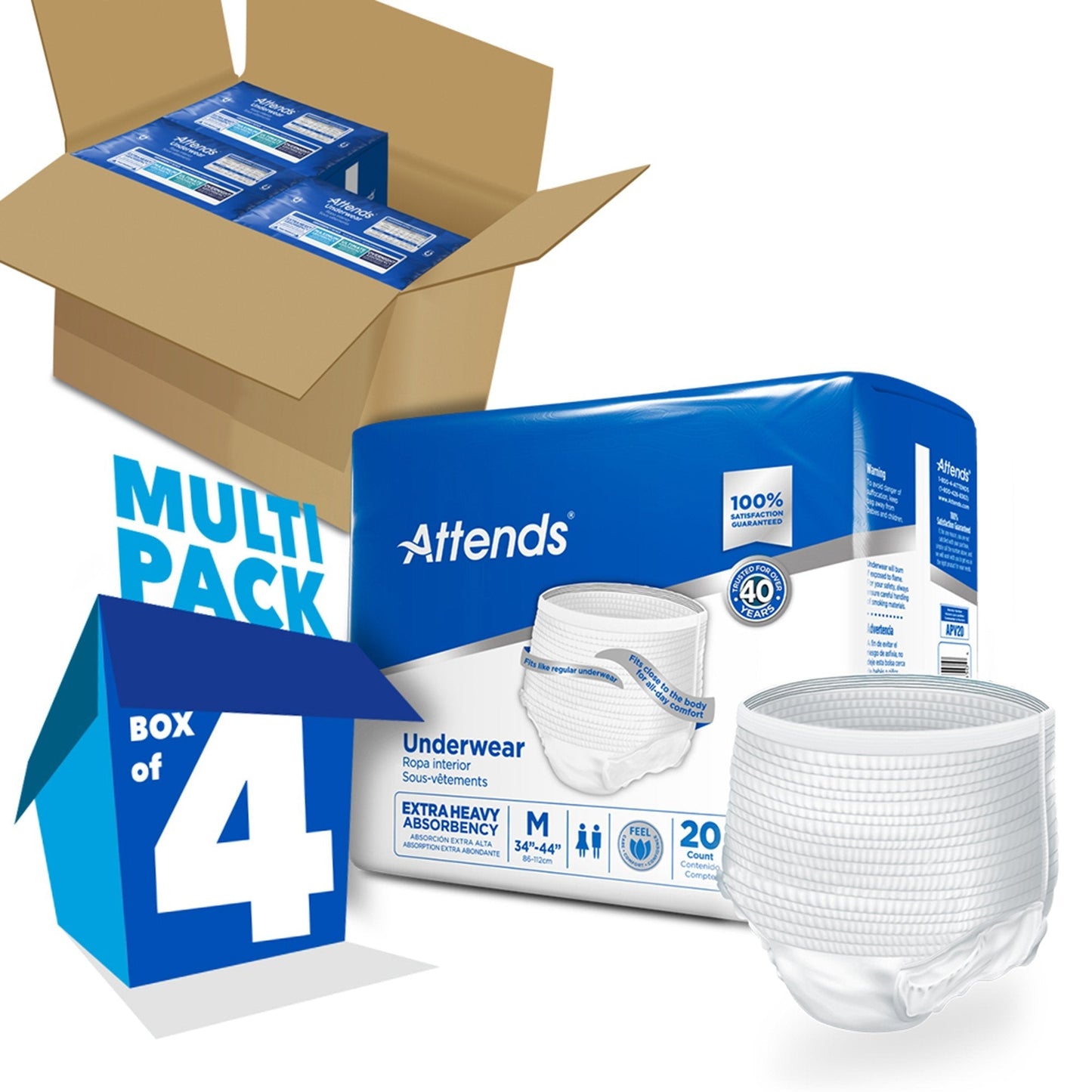 Extra heavy absorbency underwear multi-pack, size M, 20-count box with briefs