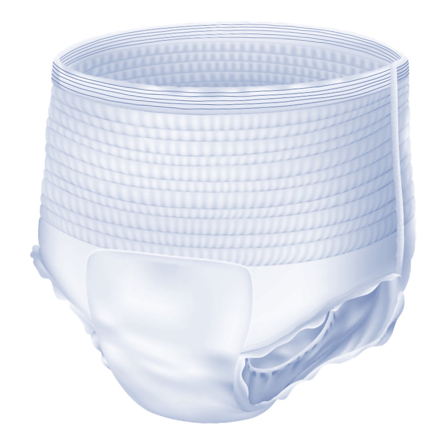 White brief-style absorbent underwear, contoured padding with side coverage
