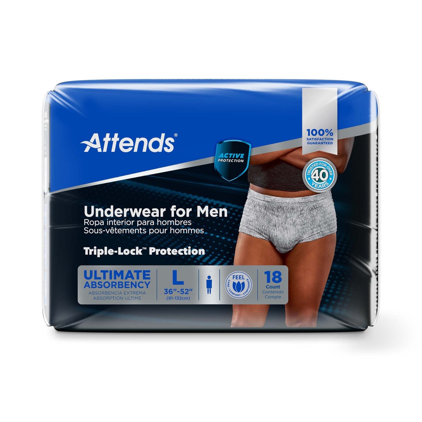 Men’s absorbent underwear pack, L size, 18 count, Ultimate Absorbency