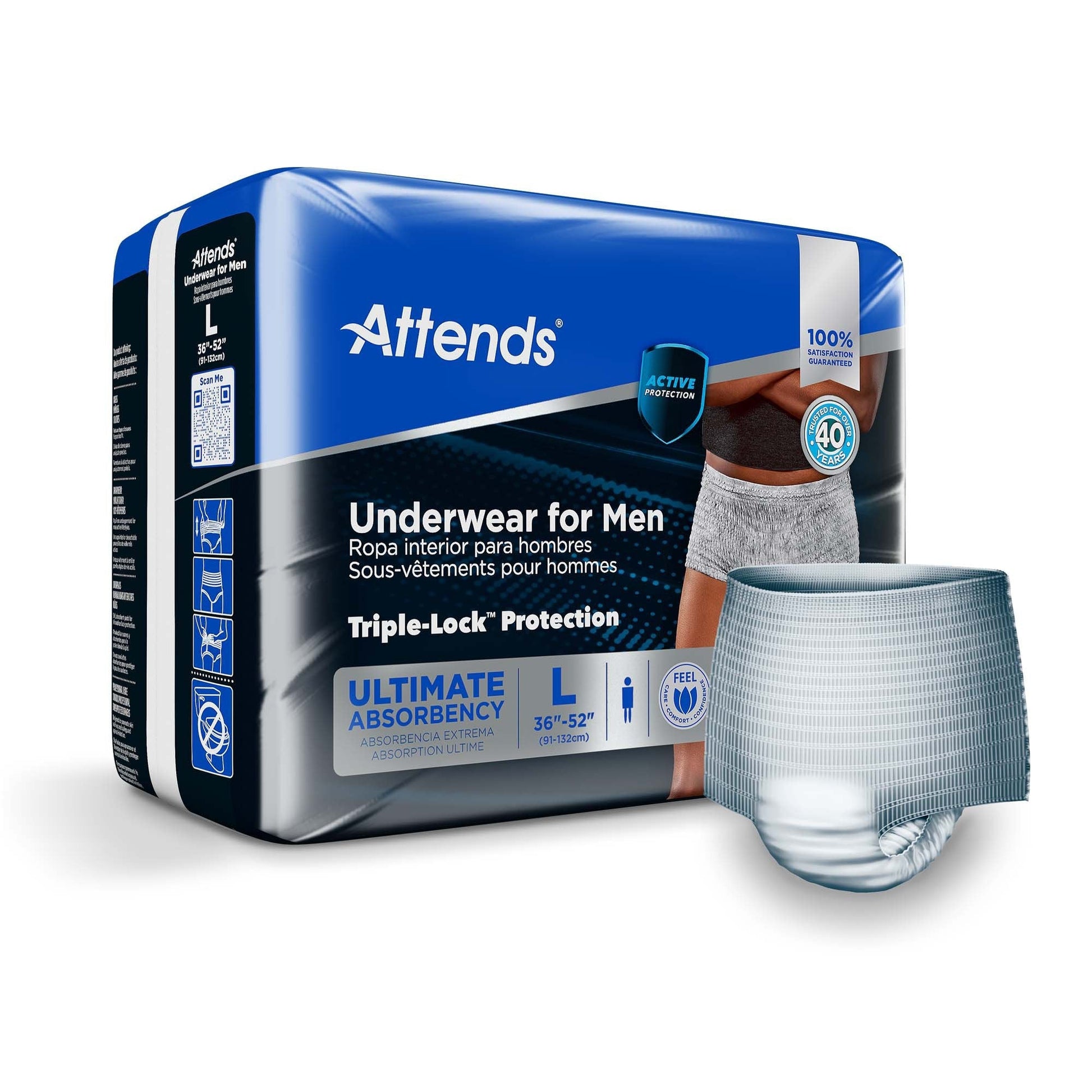 Absorbent men’s underwear box (L) with gray boxer-style brief