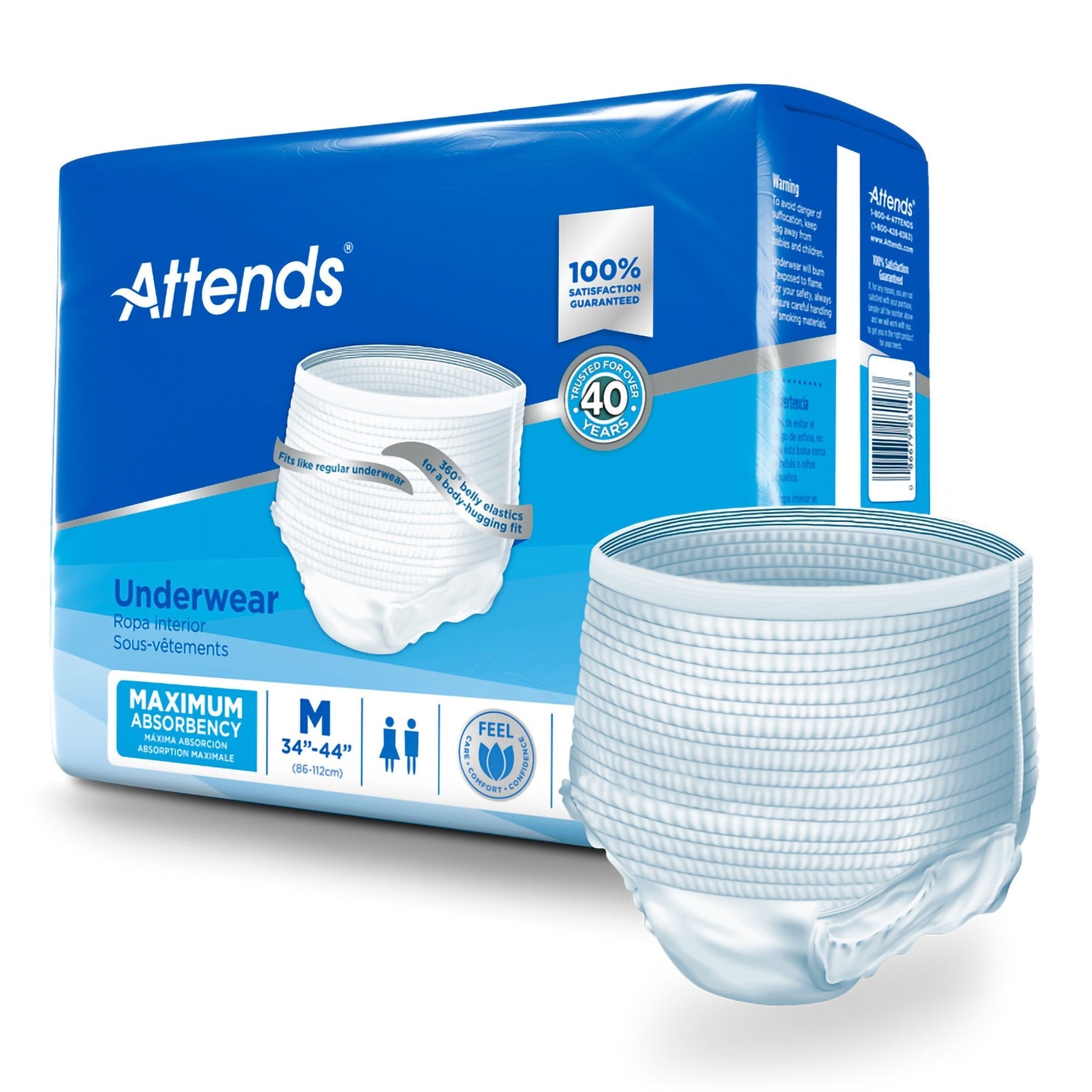 Attends maximum absorbency underwear, size M, white disposable briefs (pack)