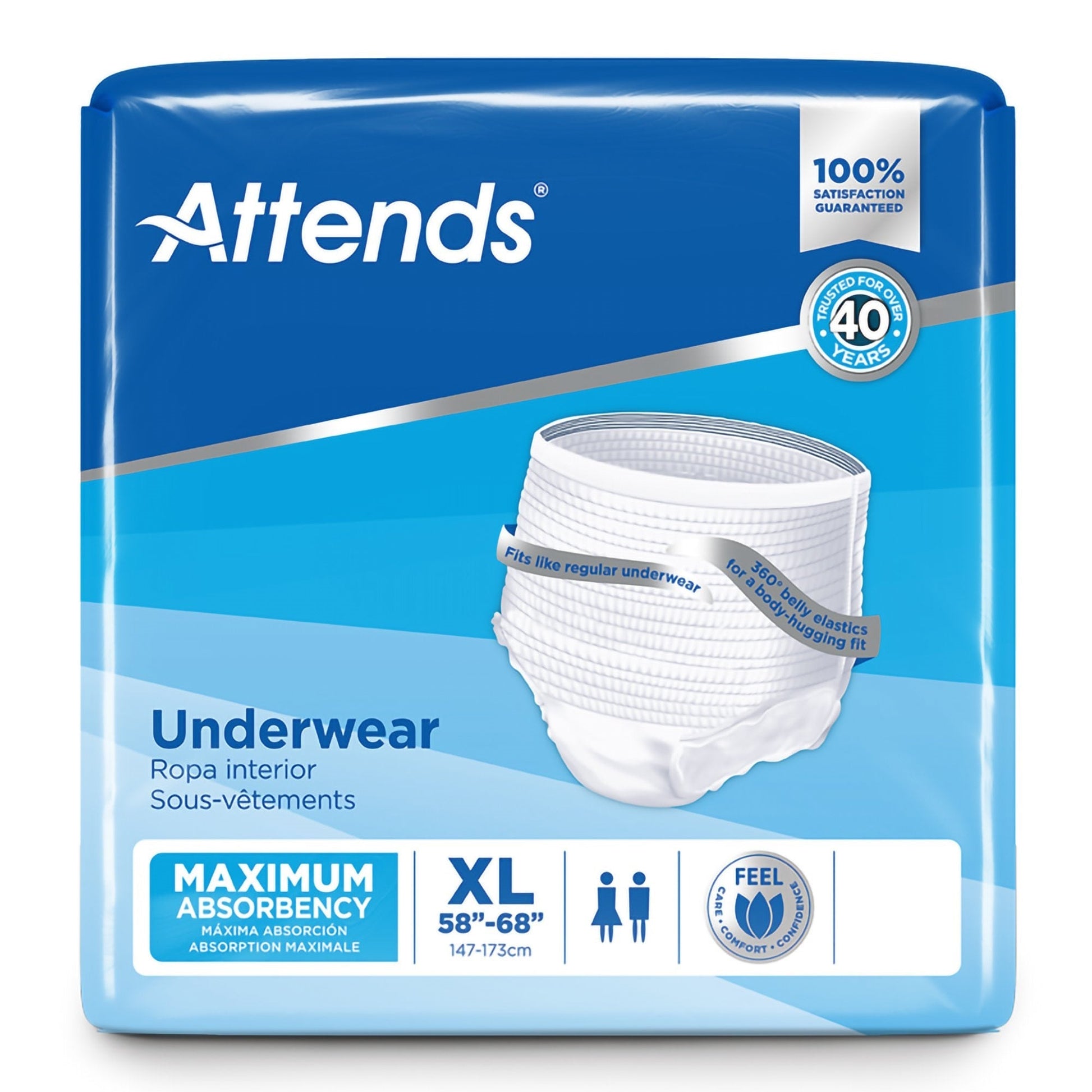 Attends maximum absorbency underwear, size XL, white disposable briefs (pack)