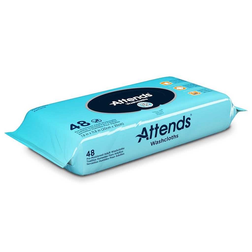 Teal unscented adult washcloths pack with 48-count marking and size text