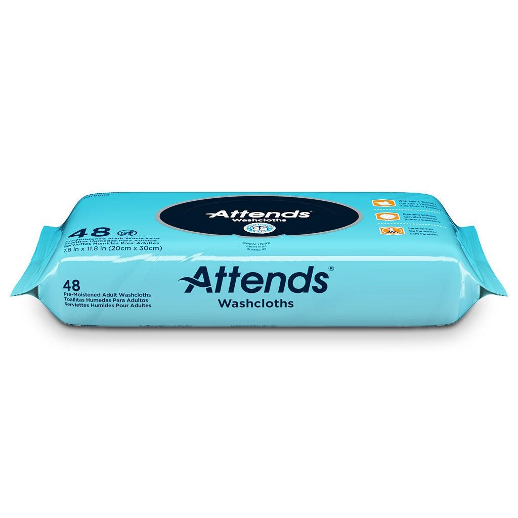 Teal 48-count unscented pre-moistened adult washcloths pack, label side view