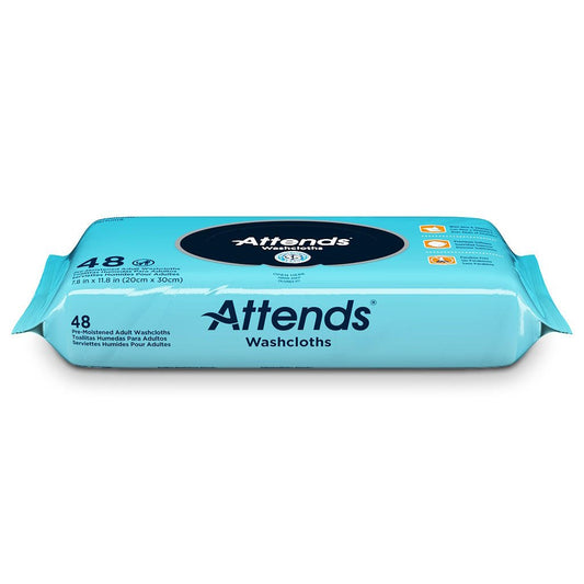 Teal 48-count unscented pre-moistened adult washcloths pack, label side view