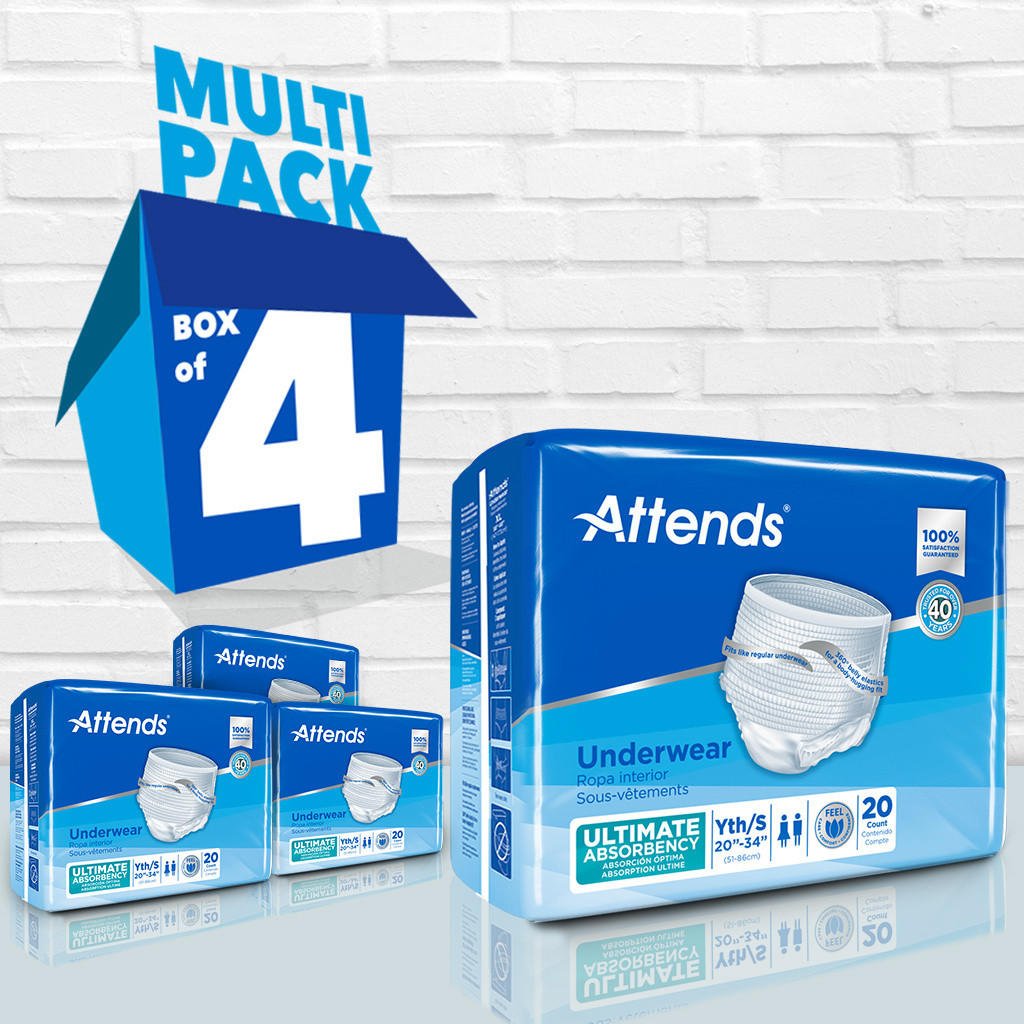 Case of 4 packs (80 count) youth underwear, ultimate absorbency, size 20–34"