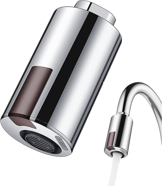 Stainless automatic faucet adapter with black sensor window and spray nozzle