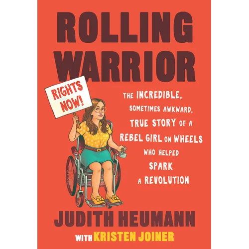 Paperback book with red cover, wheelchair hero illustration, bold text 'ROLLING WARRIOR'