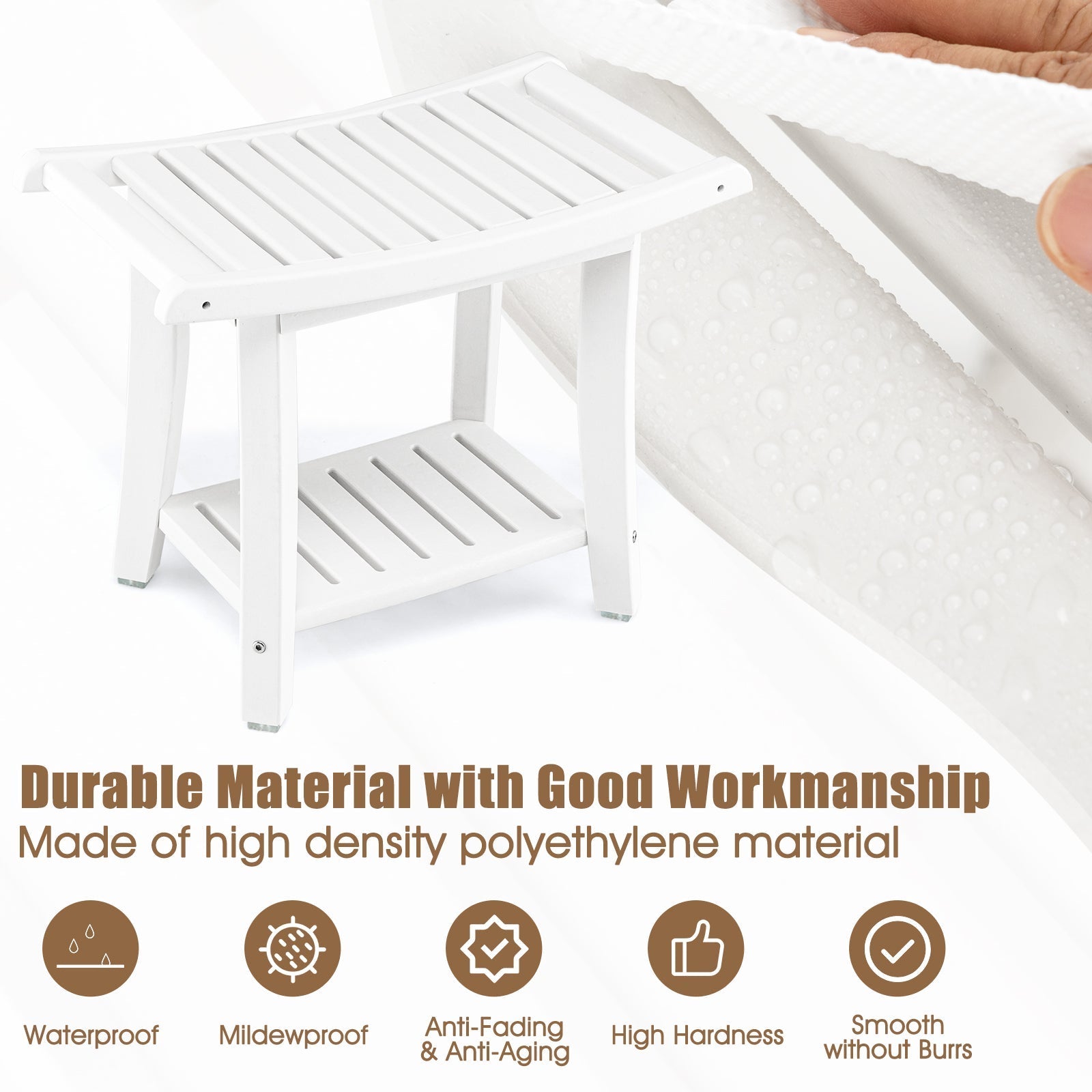 Waterproof Bath Stool with Curved Seat and Storage Shelf LJGDeals