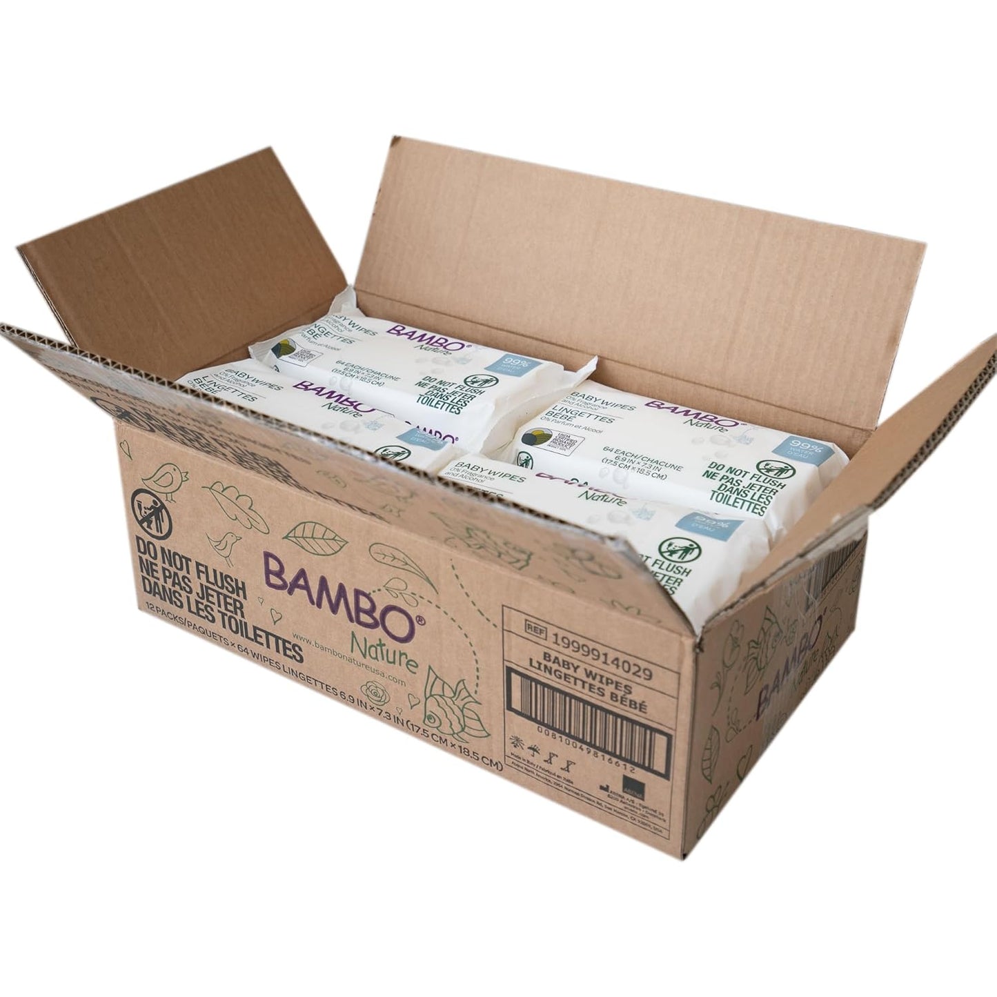 Bambo Nature baby wipes case, 12 packs (768 wipes), 99% water; no fragrance