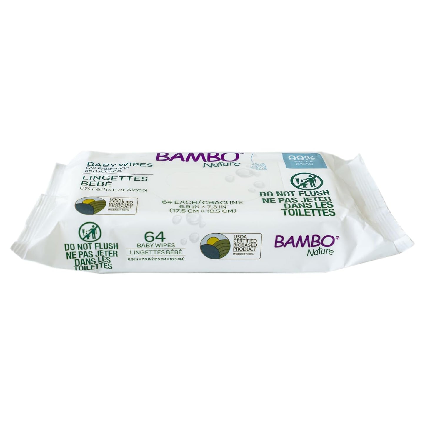 Bambo Nature baby wipes, 64 wipes; 99% water, no fragrance or alcohol