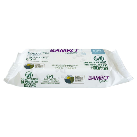 Bambo Nature baby wipes, 64 wipes; 99% water, no fragrance or alcohol