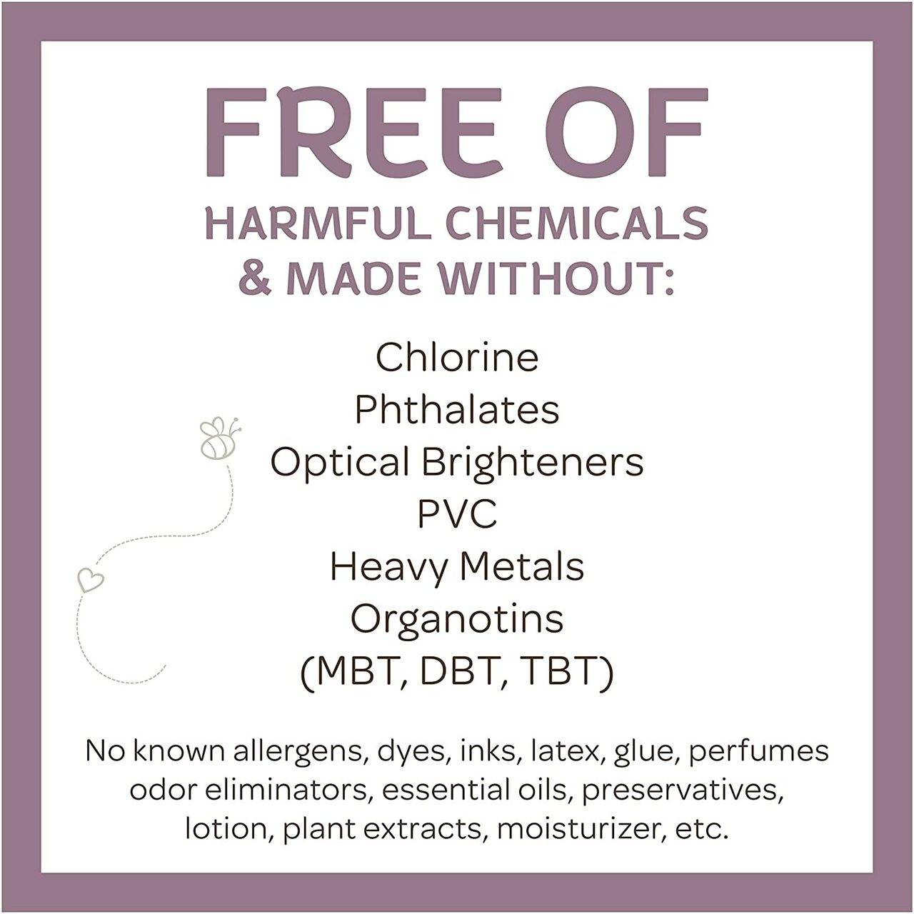 Free of harmful chemicals panel for baby diapers: chlorine, phthalates, PVC