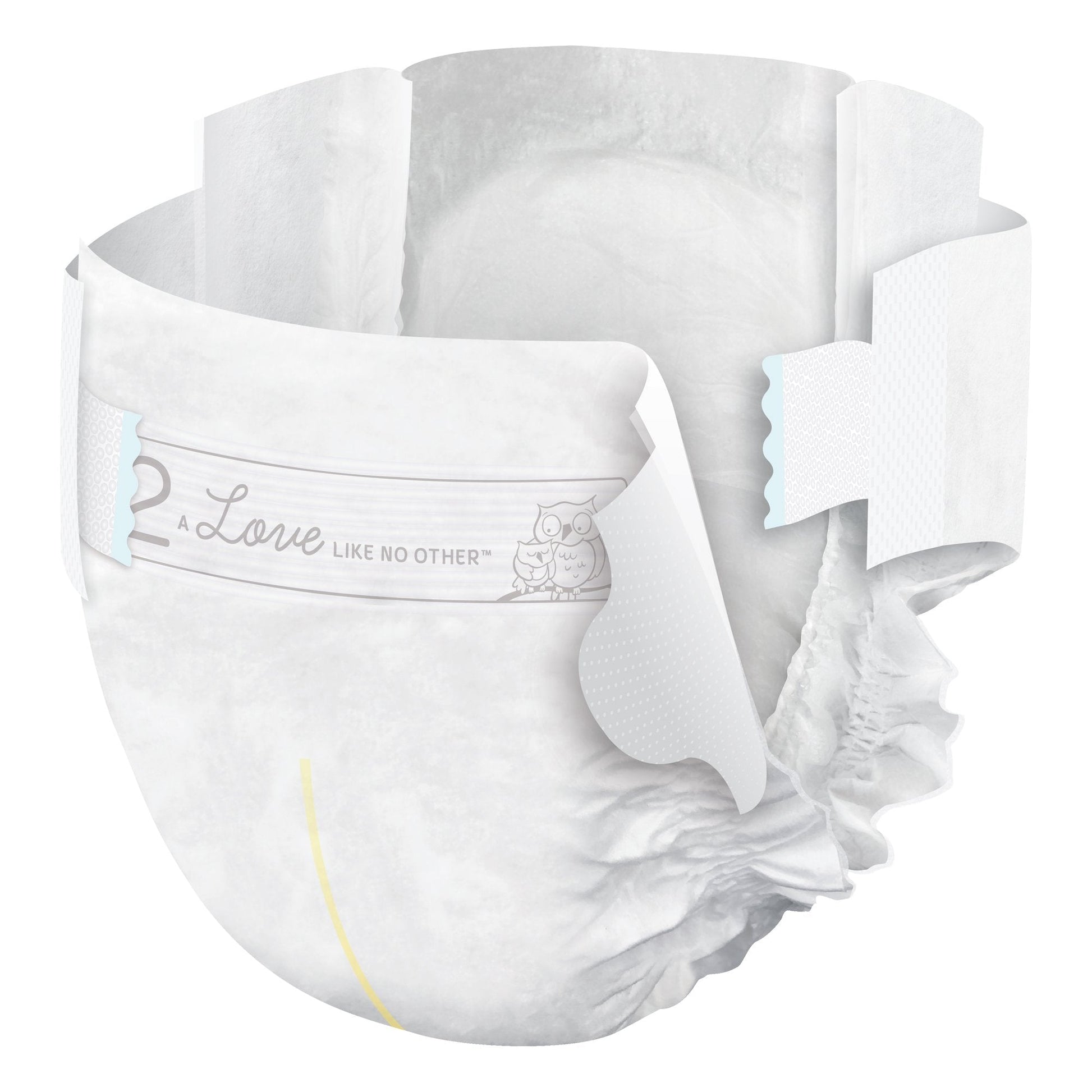 Size 2 disposable baby diapers, soft white absorbent pad with snap/fastening tabs.