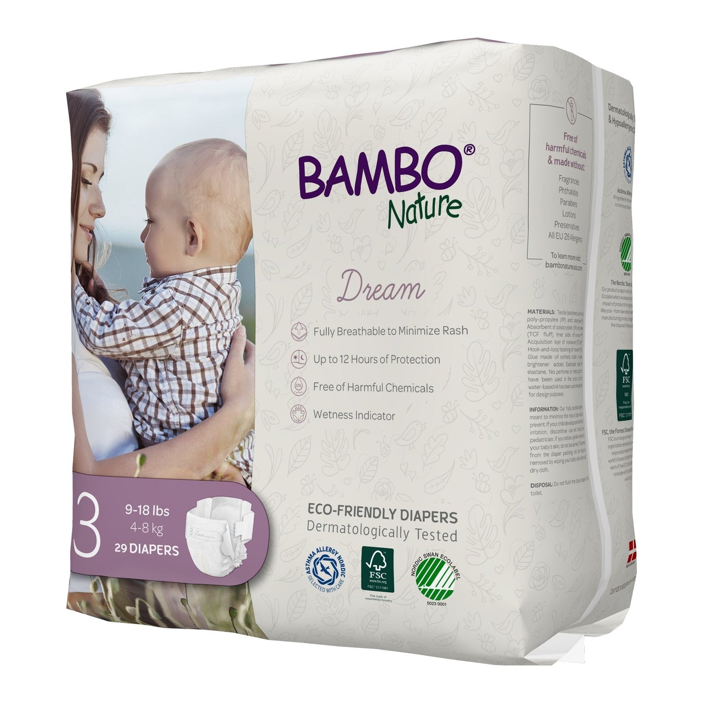 Size 3 eco-friendly baby diapers package, 9–18 lbs (4–8 kg), 29 diapers