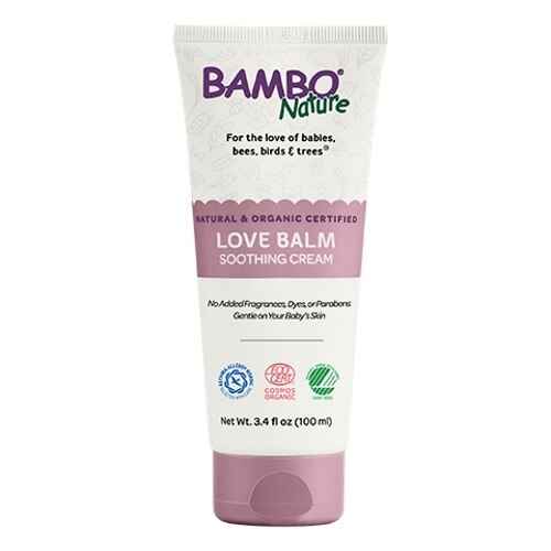 Soothing cream tube, front label for Love Balm by BAMBO Nature, 3.4 fl oz