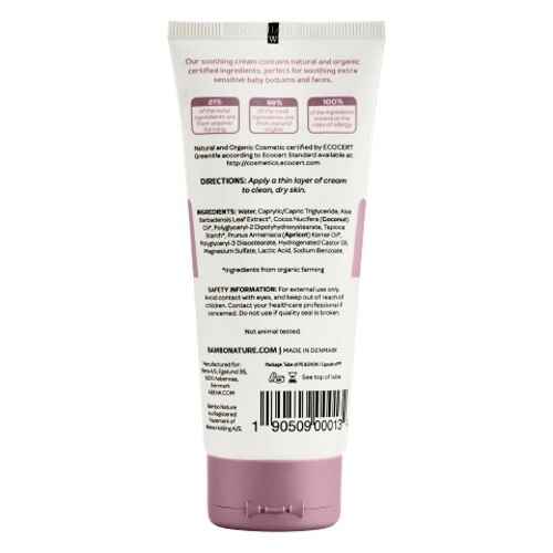 Soothing cream tube back label with directions, ingredients, and barcode, 3.4 fl oz