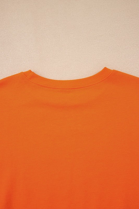 Varsity stripe pullover orange crew neck with ribbed collar