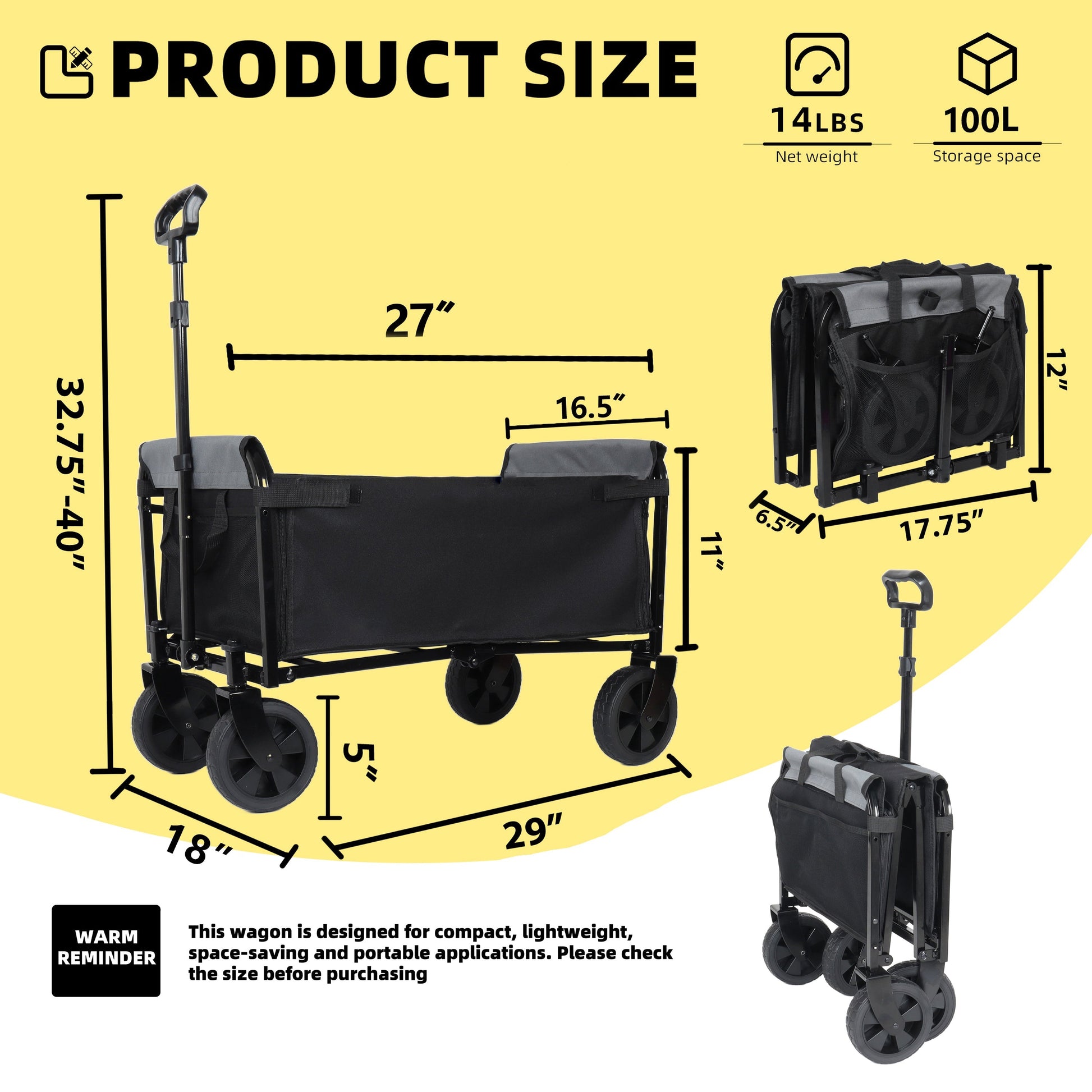 Collapsible utility wagon with wheels and tall handle; foldable for compact storage
