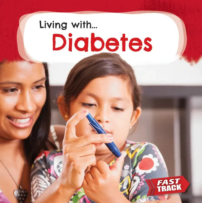 Library-bound book cover titled "Living with... Diabetes" with red lettering