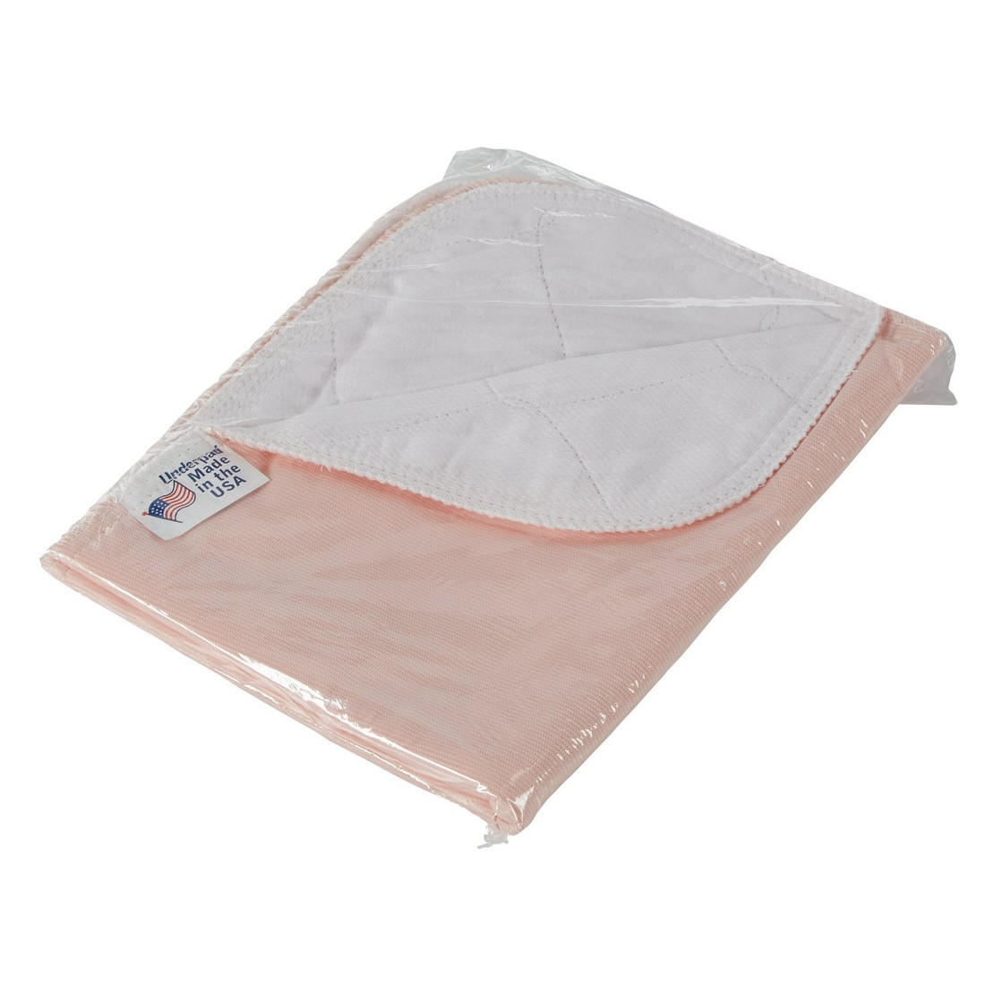 Underpad with white quilted birdseye surface and pink border