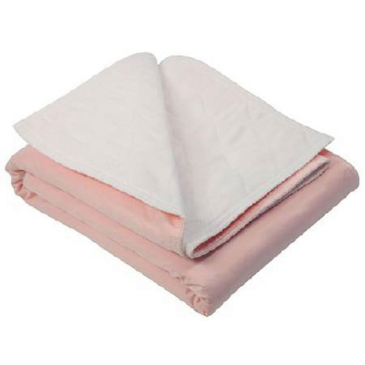 Reusable underpad with white birdseye top and pink backing, folded