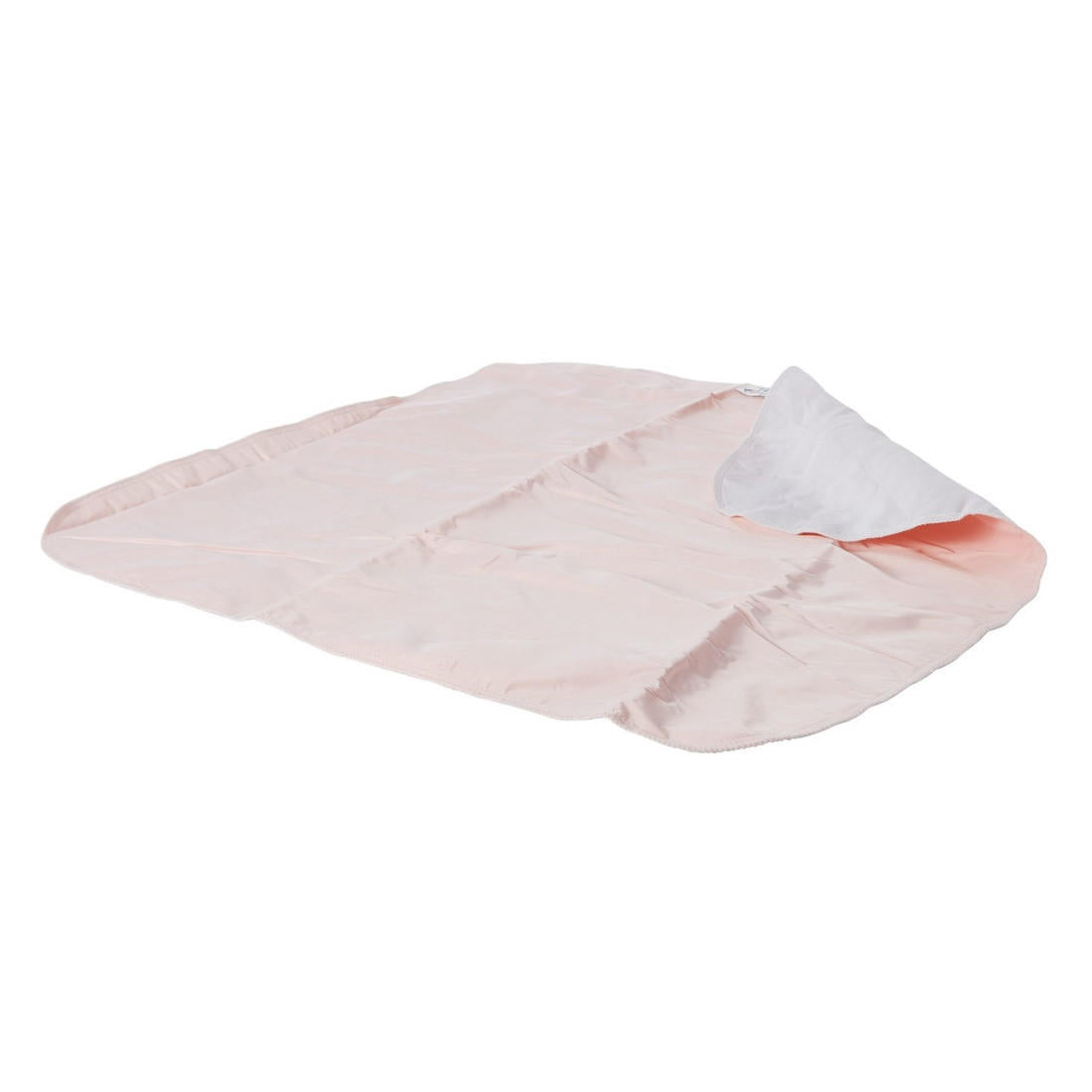 Reusable underpad laid out flat, pink backing edge visible