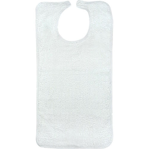 Adult terry bib in white, sleeveless with round neck opening
