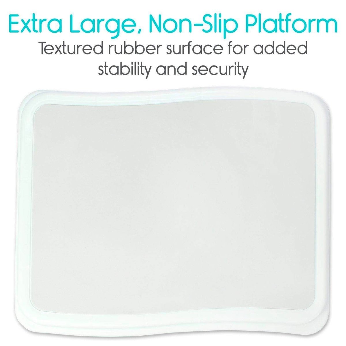 Bed step platform with grippy textured top surface, rounded corners, light blue/gray