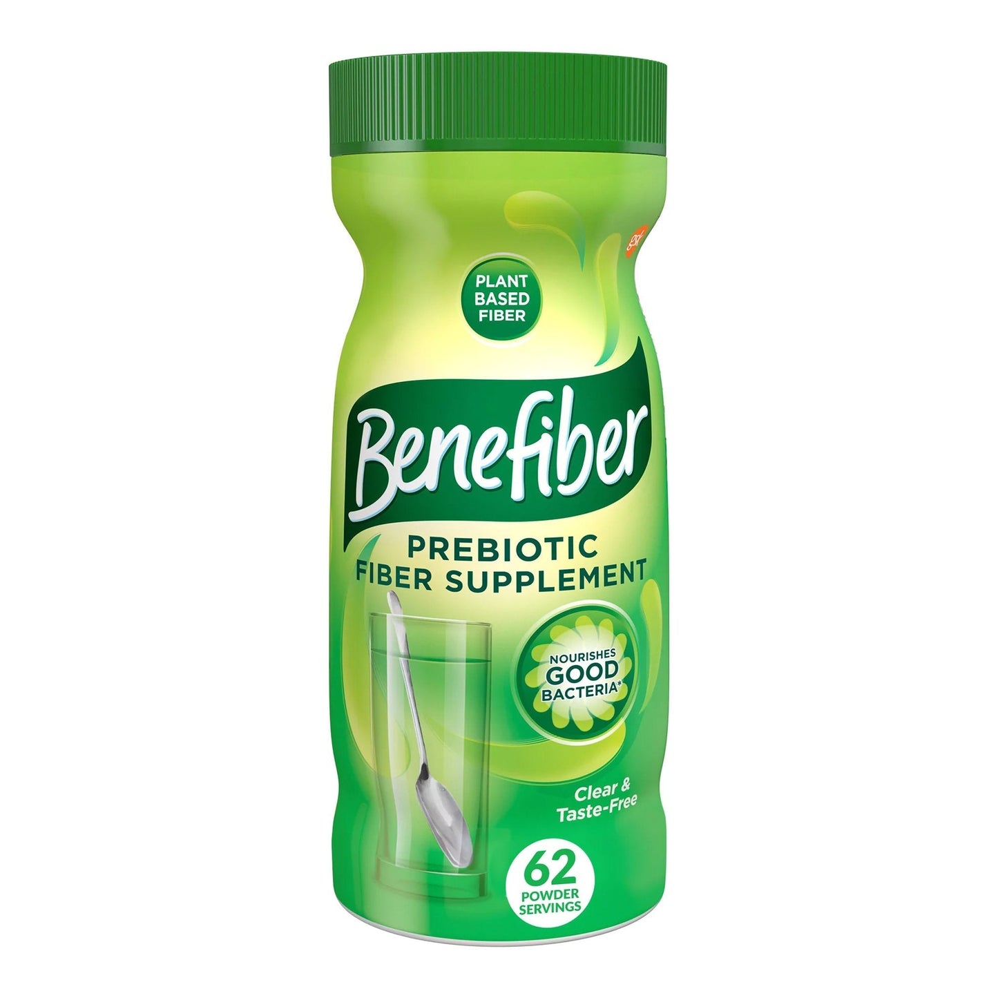 Benefiber prebiotic fiber supplement bottle, clear & taste-free, 62 powder servings
