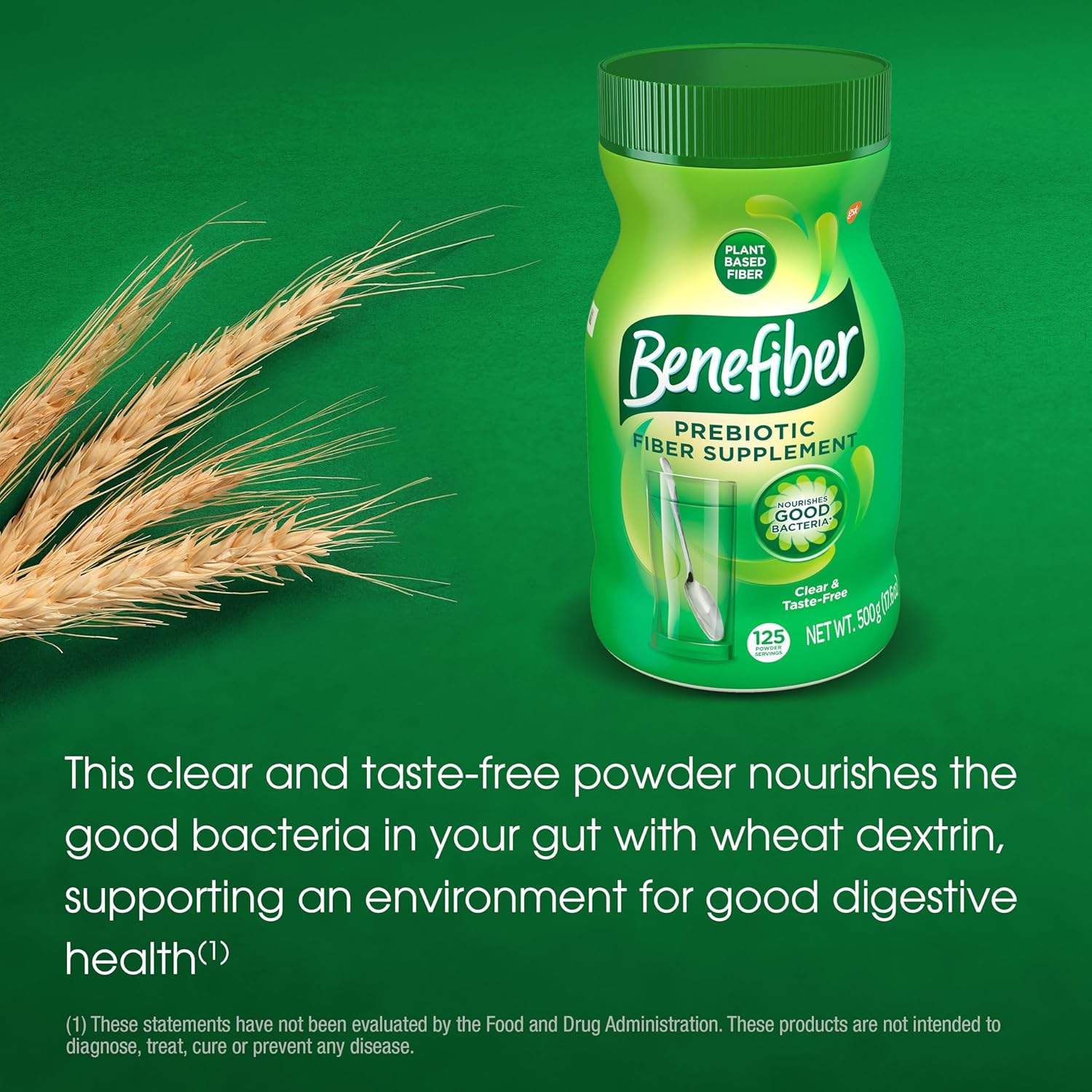 Benefiber prebiotic fiber supplement jar, 125 servings, clear & taste-free