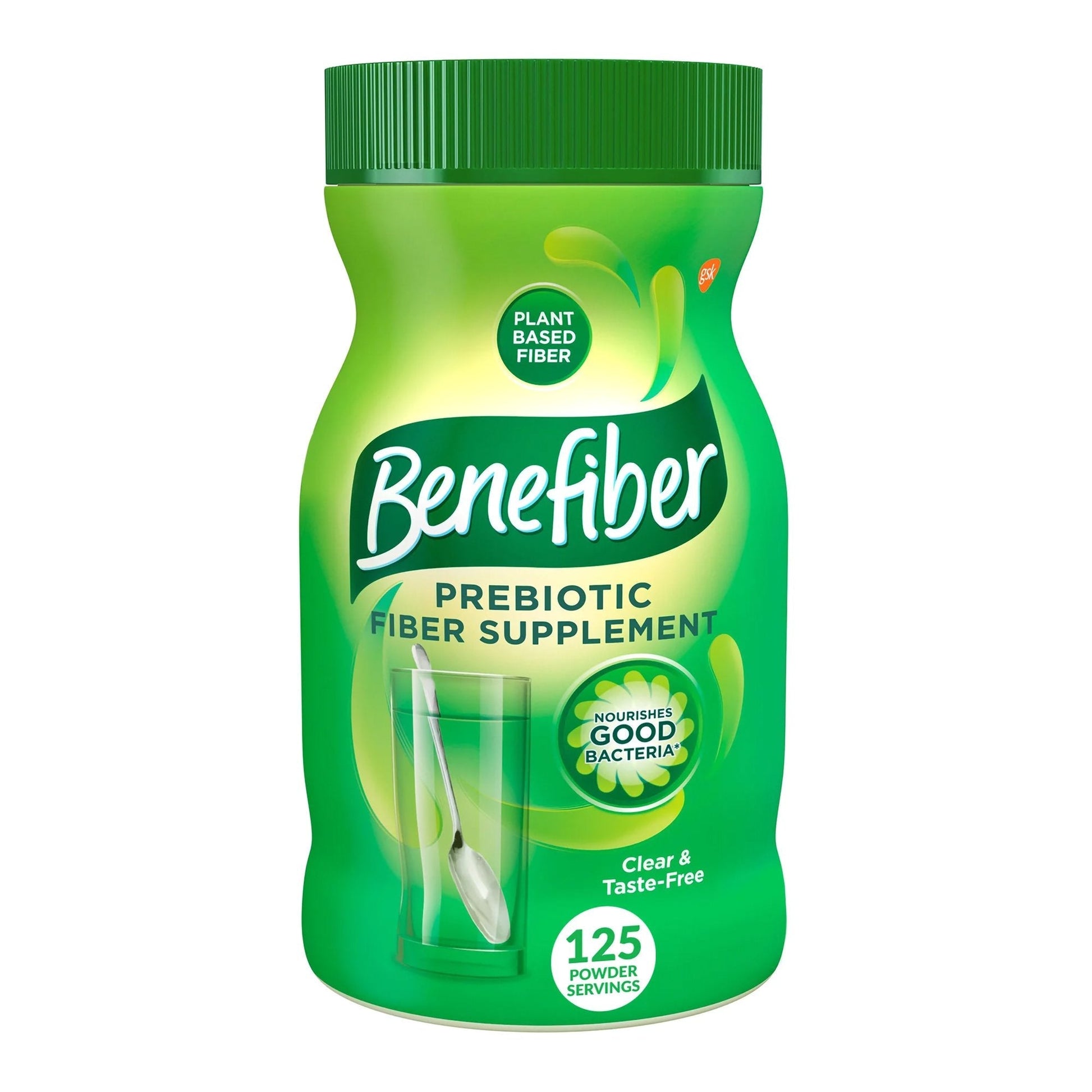 Benefiber prebiotic fiber supplement bottle, clear & taste-free, 125 powder servings