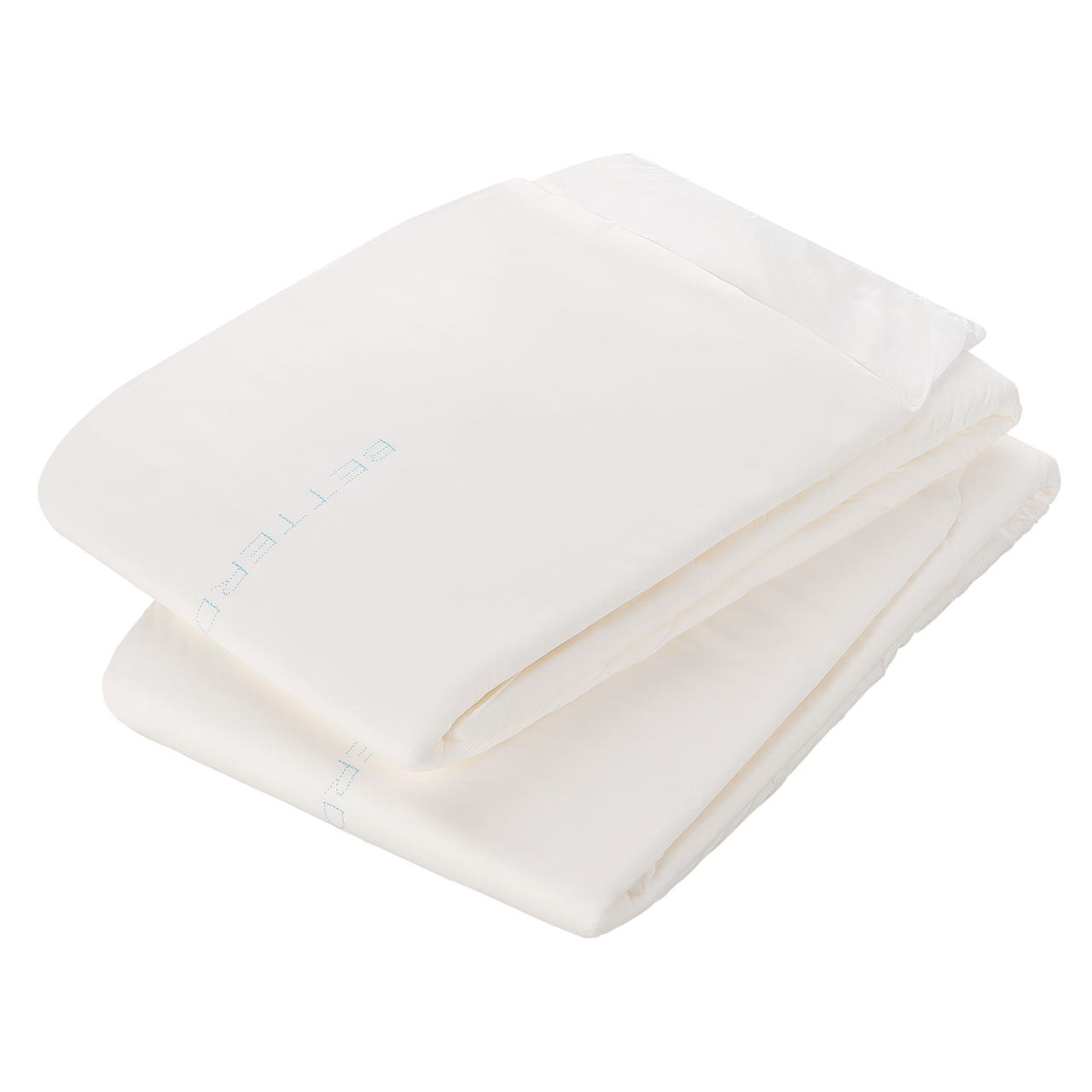 Folded adult diapers, white absorbent pads with light measurement lines