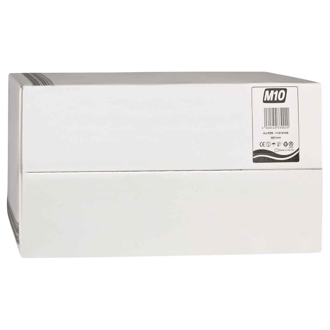 White carton box labeled M10 for adult diapers, plastic backing