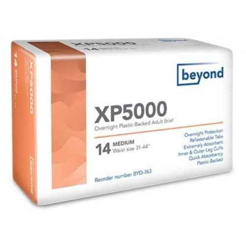 XP5000 adult brief diapers, medium (waist 31–44 in), overnight plastic-backed