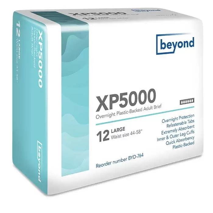 XP5000 adult brief diapers, large (waist 44–58 in), overnight plastic-backed
