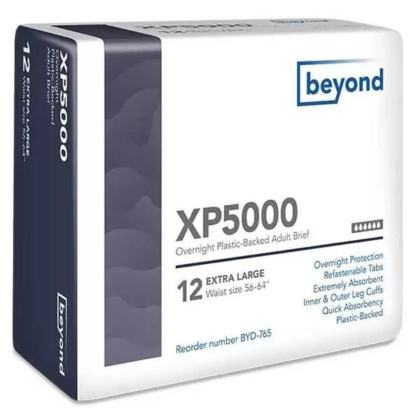 XP5000 adult brief diapers, extra-large (waist 56–64 in), plastic-backed