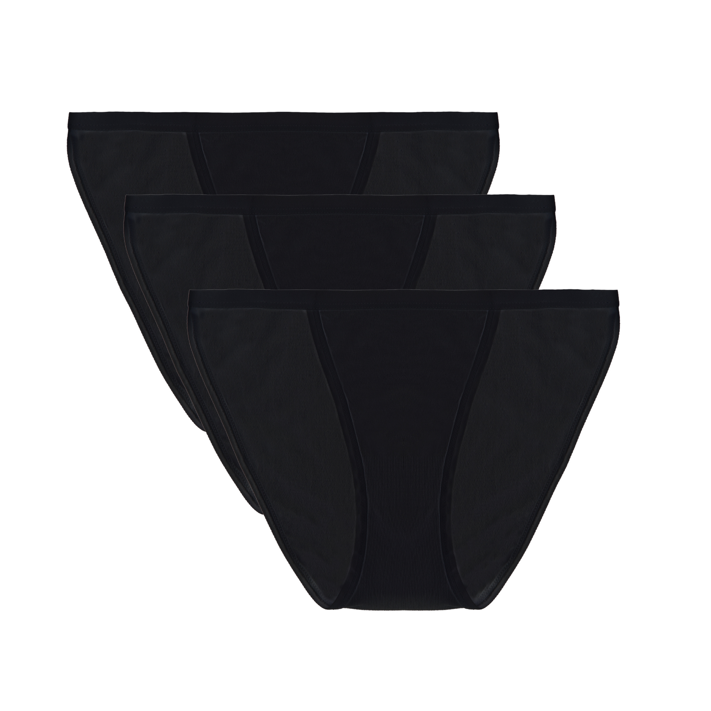 3-pack black bamboo-cotton bikini underwear briefs, low-rise, smooth edges
