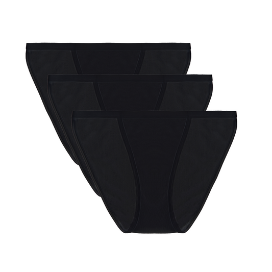 3-pack black bamboo-cotton bikini underwear briefs, low-rise, smooth edges