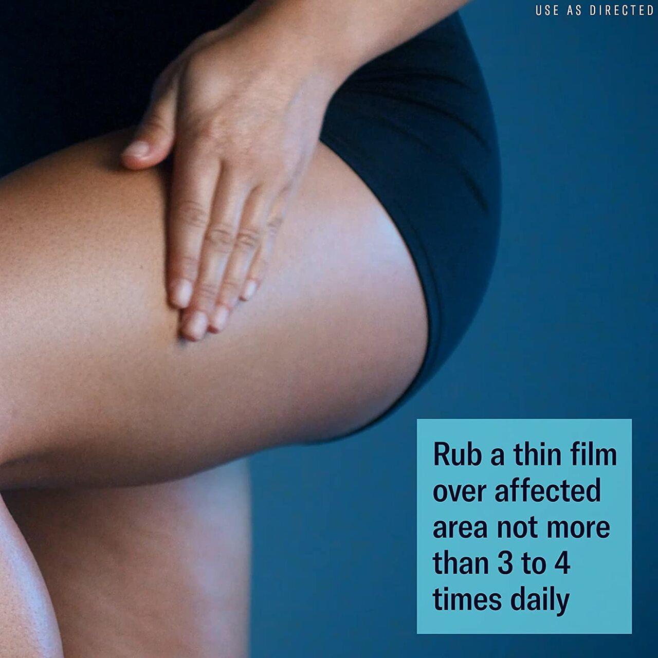 Hand rubbing thin film menthol pain-relief gel on knee area, use directions