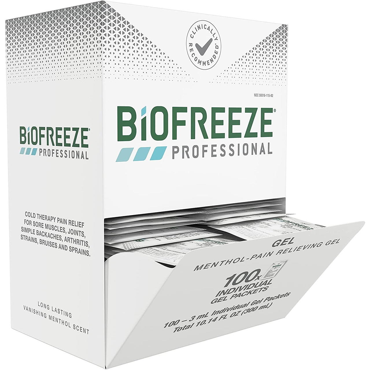 Biofreeze Professional menthol pain relief gel packets, box of 100 individual packets