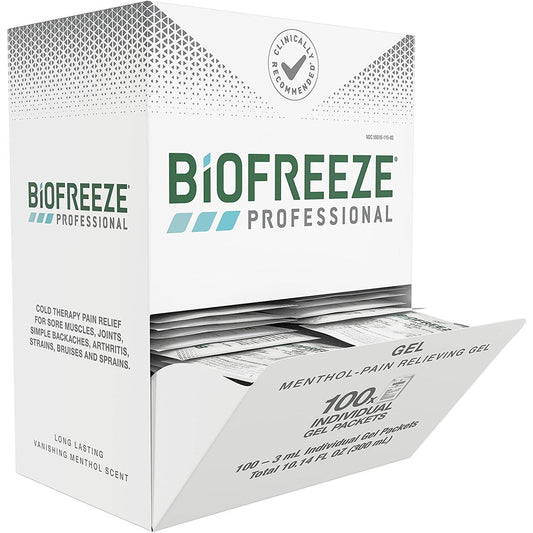 Biofreeze Professional menthol pain relief gel packets, box of 100 individual packets