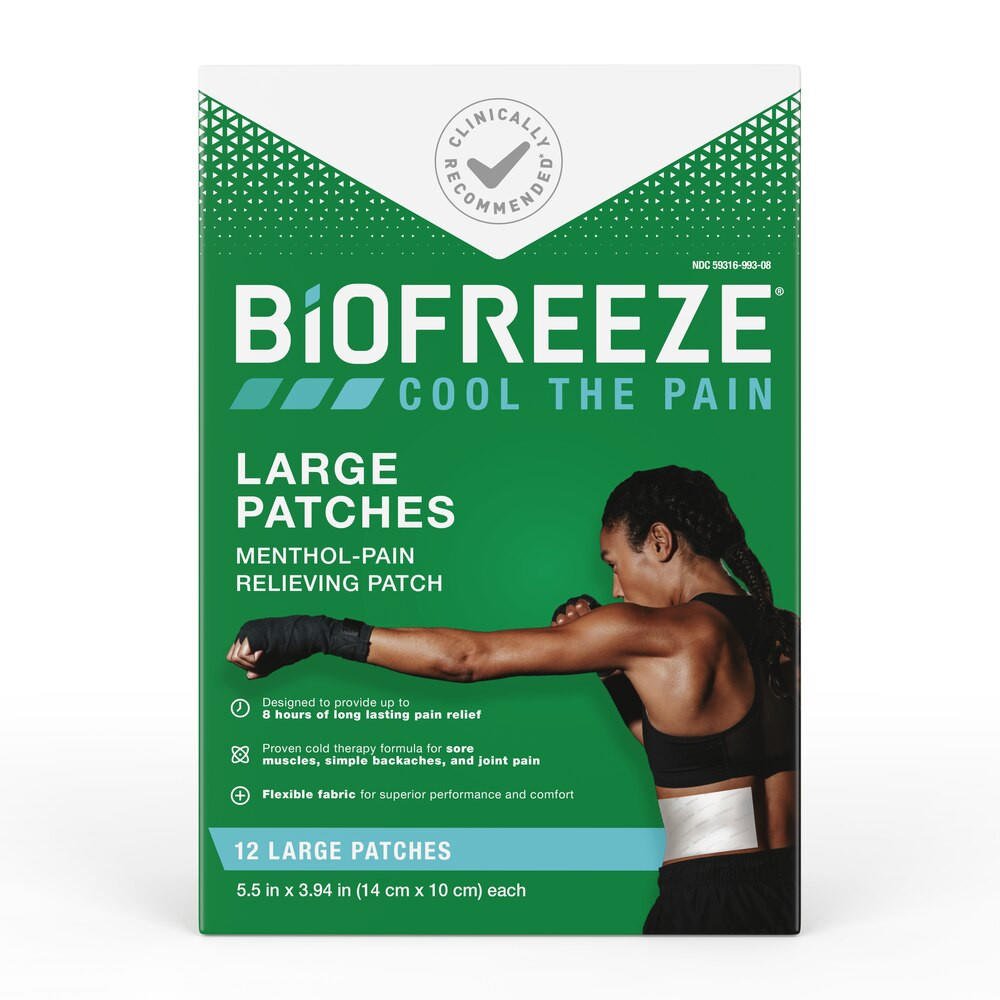 Biofreeze large menthol pain relief patch box, 12 large patches