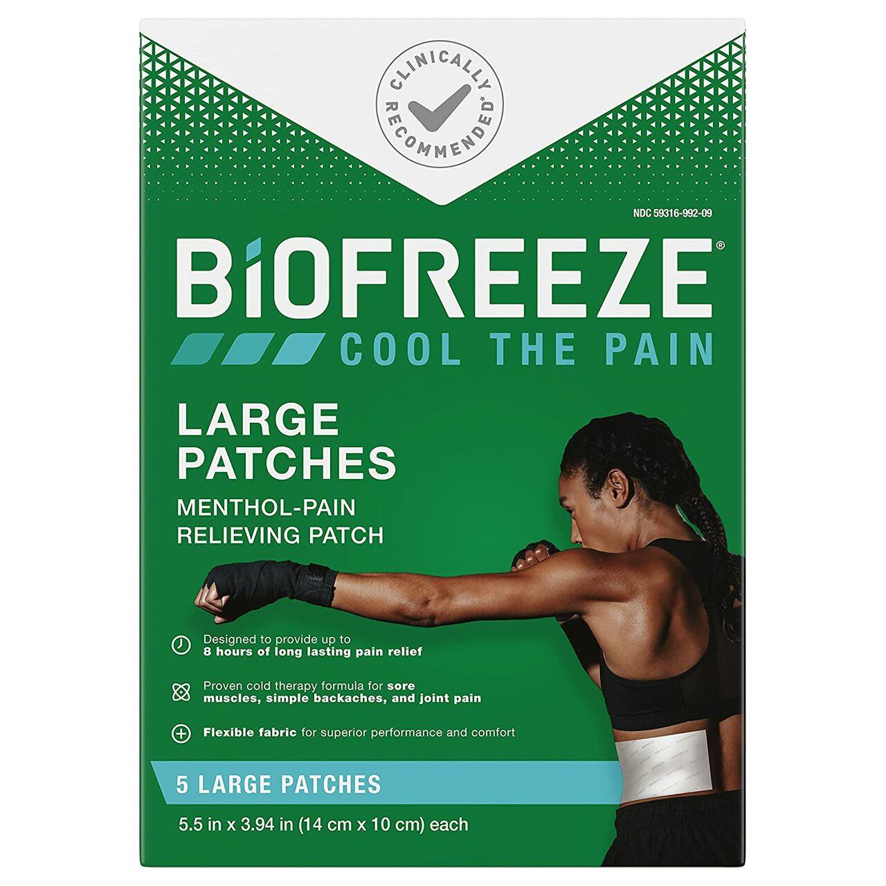 Biofreeze large menthol pain relief patch box, 5 large patches