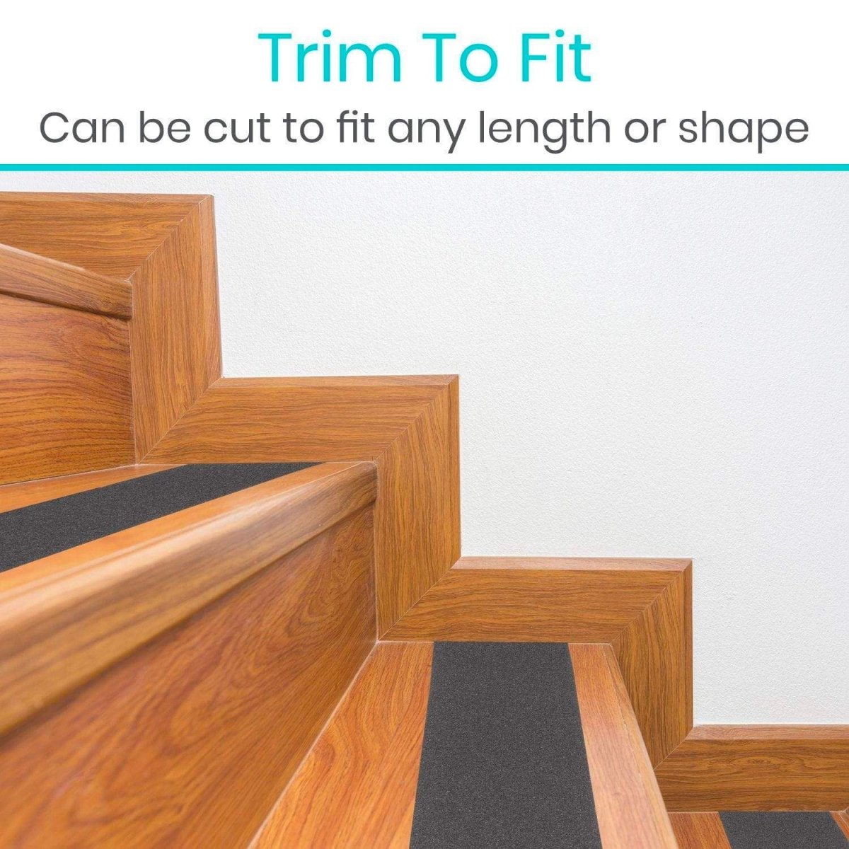 Black stair tread tape cut-to-fit strip for custom stair shapes
