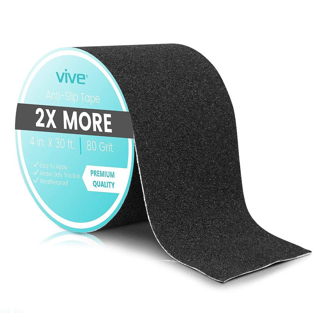 Black anti-slip stair tread tape roll, textured grip surface