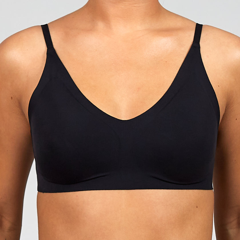 Black adjustable bra with smooth cups and thin shoulder straps