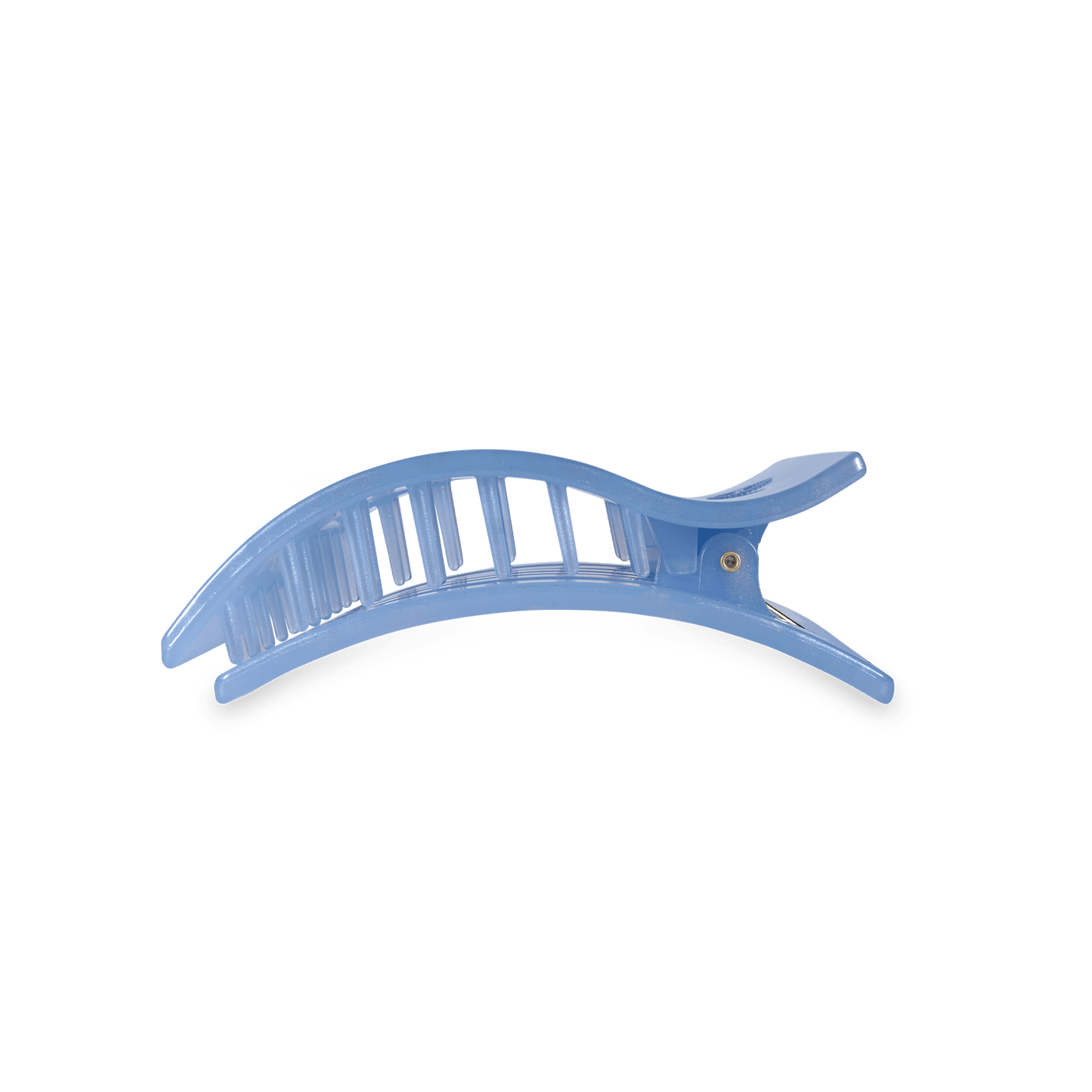 Translucent light blue curved claw hair clip with vertical teeth