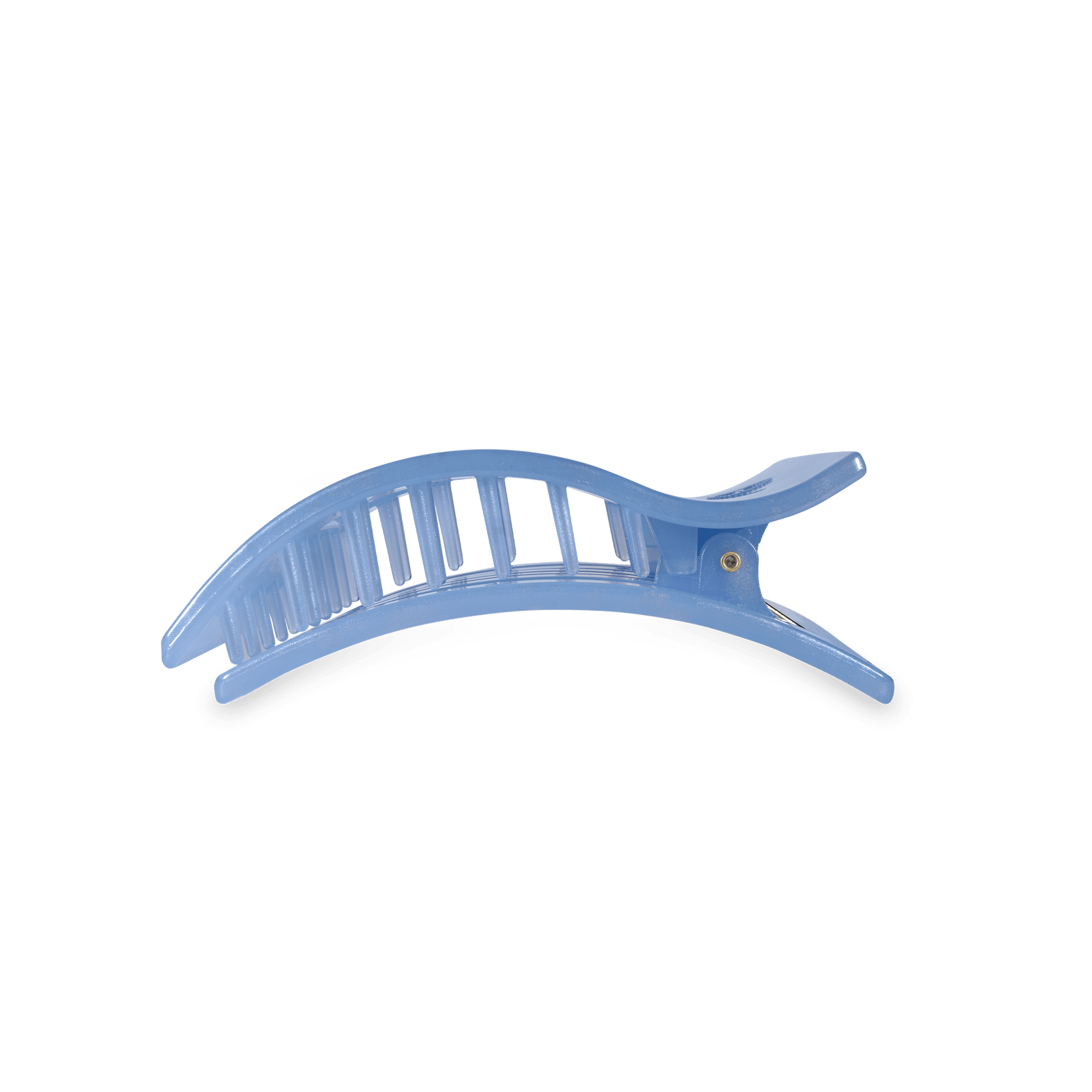 Translucent light blue curved claw hair clip with vertical teeth