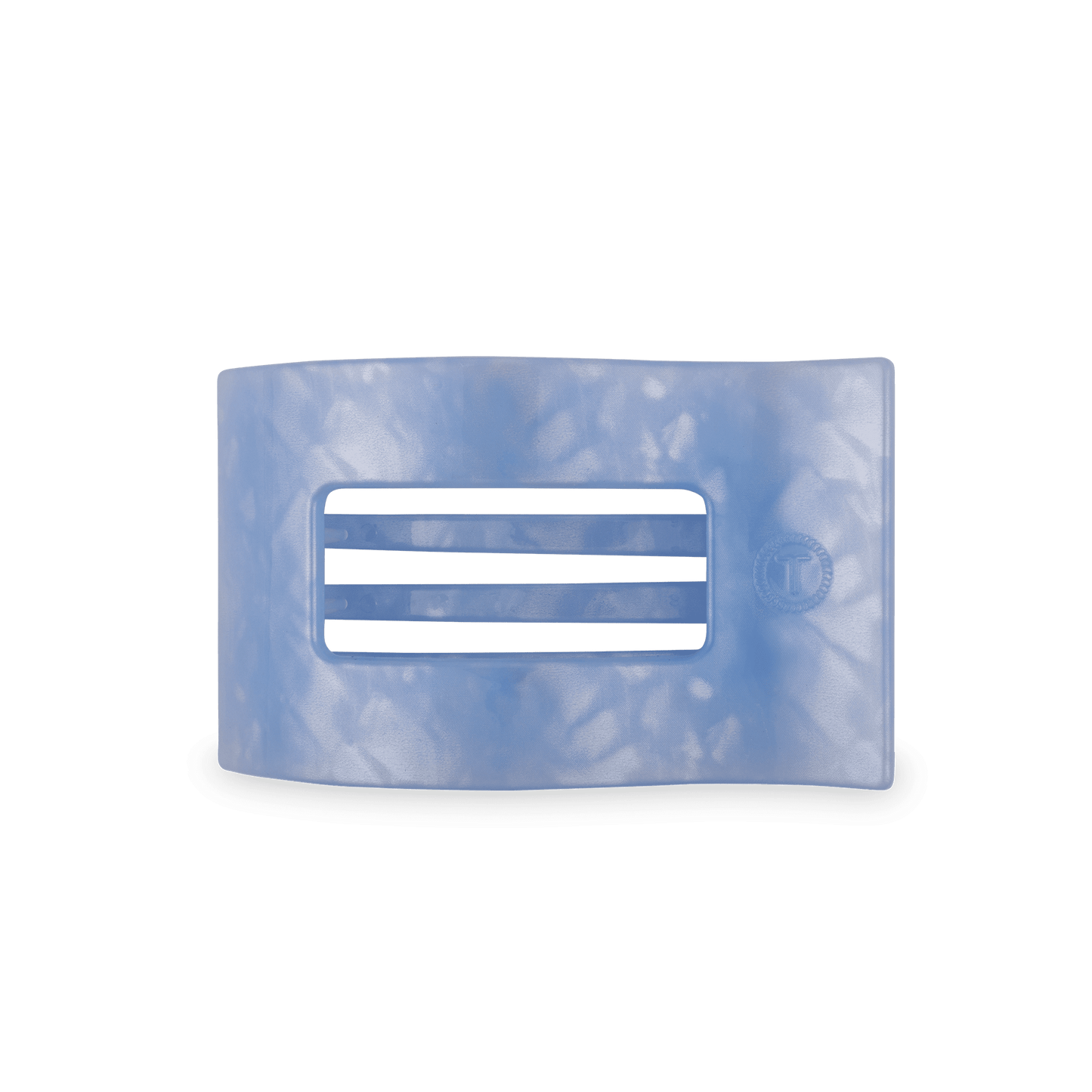 Medium flat rectangle hair clip, translucent light blue with three horizontal slots